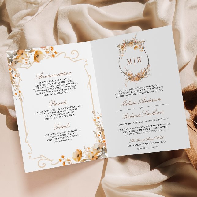 Invitation Mariage Code QR Crête de Fleur Sauvage d'Automne (Créateur téléchargé)