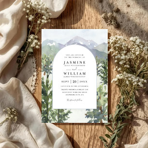 Invitation Mariage Code QR d'arche de forêt de montagne à l'a