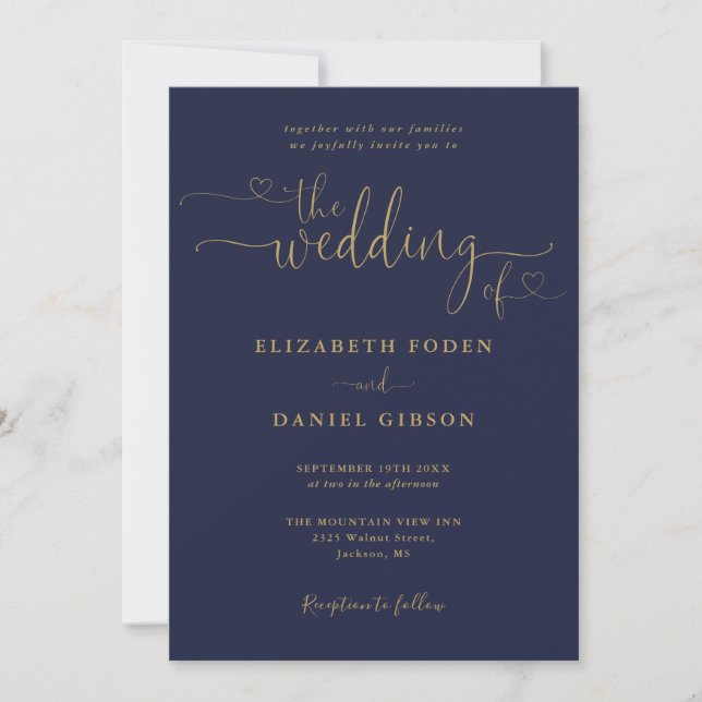 Invitation Mariage Code QR de cœur en écriture manuscrite ble (Devant)