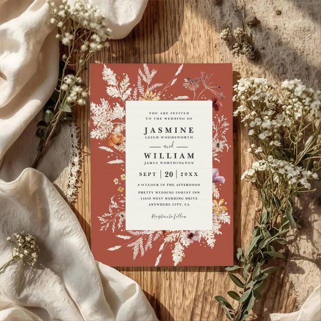 Invitation Mariage code QR de fleurs séchées en terre cuite B (Créateur téléchargé)