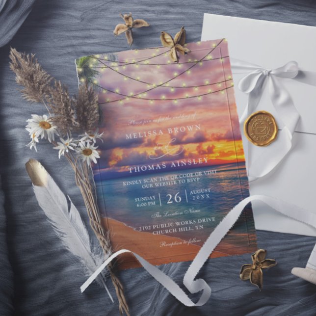 Invitation Mariage code QR de guirlandes lumineuses de la pla (Créateur téléchargé)