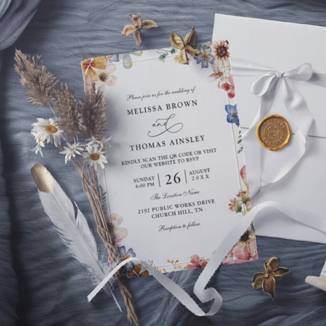 Invitation Mariage code QR de jardin de fleurs sauvages bohèm (Créateur téléchargé)