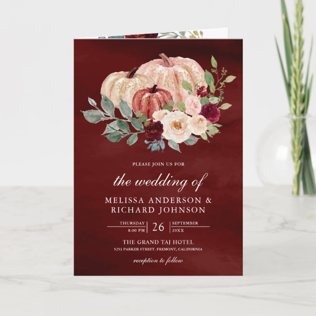 Invitation Mariage Code QR de la citrouille florale pêche de  (Devant)