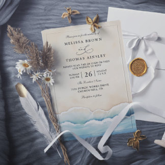 Invitation Mariage Code QR de la Plage à Vague Océan Aquarell
