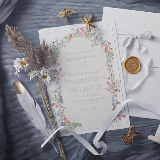 Invitation Mariage Code QR de l'arche florale romantique déli (Créateur téléchargé)
