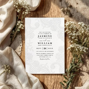 Invitation Mariage code QR dentelle vintage orné en relief
