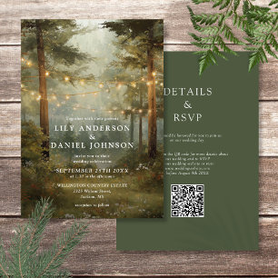 Invitation Mariage Code QR Éclairages Guinguette Bohème Rusti