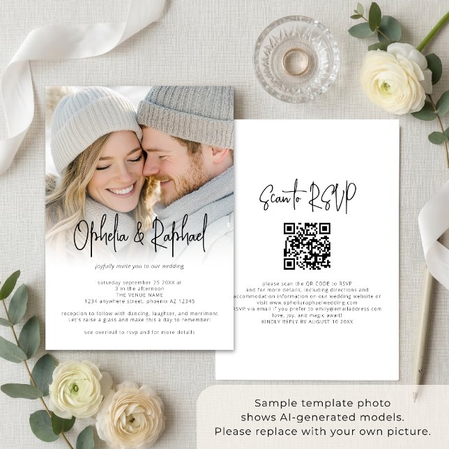Invitation Mariage Code QR Écriture Informelle Superposition  (Créateur téléchargé)