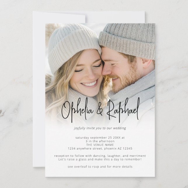 Invitation Mariage Code QR Écriture Informelle Superposition  (Devant)