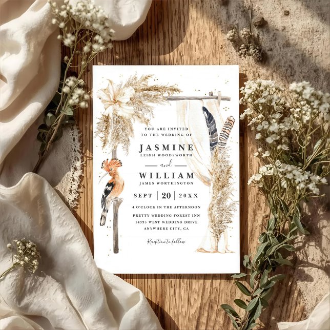 Invitation Mariage code QR élégant avec canopy Boho Pampas (Créateur téléchargé)