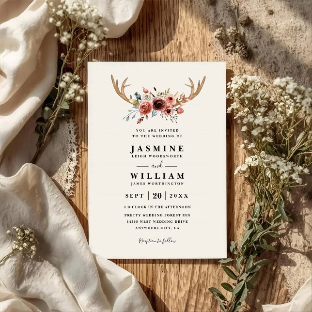 Invitation Mariage Code QR Élégant Bois de Cerf Bohème Rustiq (Créateur téléchargé)