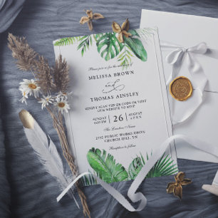 Invitation Mariage Code QR Élégant Budget Palmier Tropical Sa