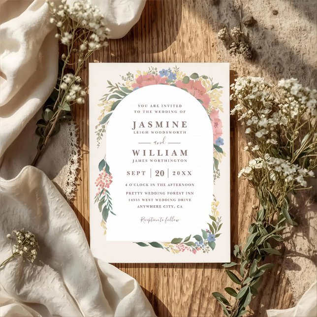 Invitation Mariage Code QR Élégant Chic Arche Florale Romanti (Créateur téléchargé)