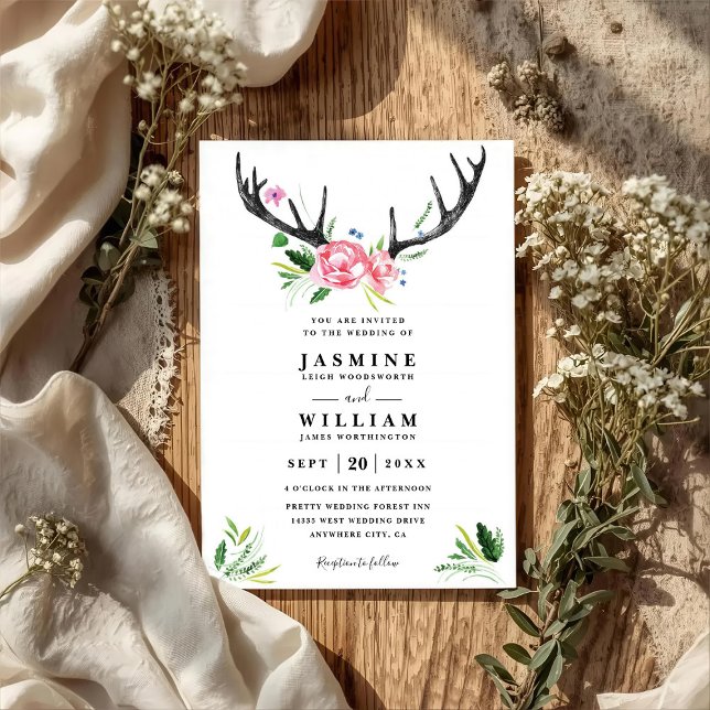 Invitation Mariage Code QR Élégant Chic Bois de Cerf Bohème R (Créateur téléchargé)