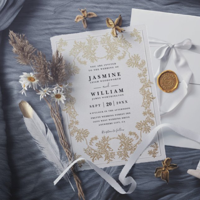 Invitation Mariage Code QR Élégant Classique Vintage Broderie (Créateur téléchargé)