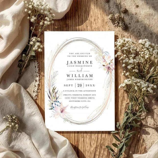Invitation Mariage Code QR Élégant Couronne Bohème Fantaisist (Créateur téléchargé)