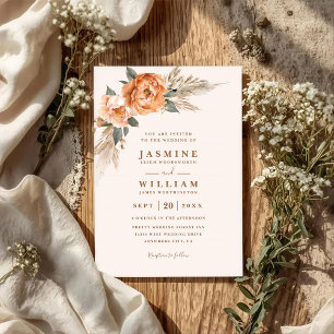 Invitation Mariage code QR élégant et rustique Bouquet bohème