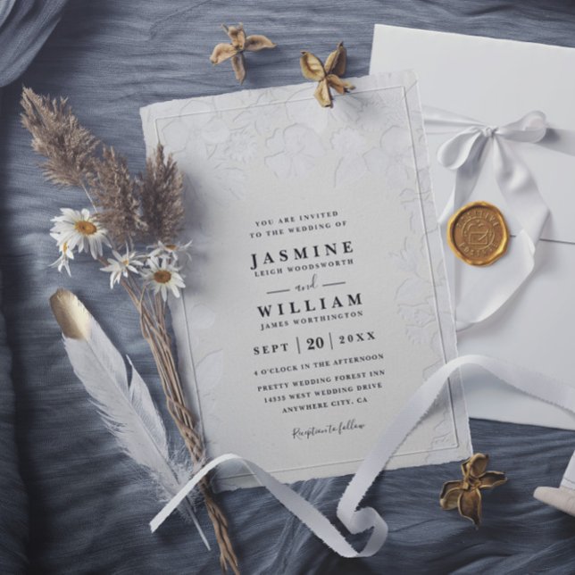 Invitation Mariage Code QR Élégant Floral Embossé Jardin (Créateur téléchargé)