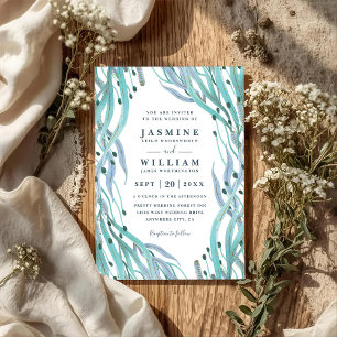 Invitation Mariage Code QR Élégant Roseau Corail Océan Botani