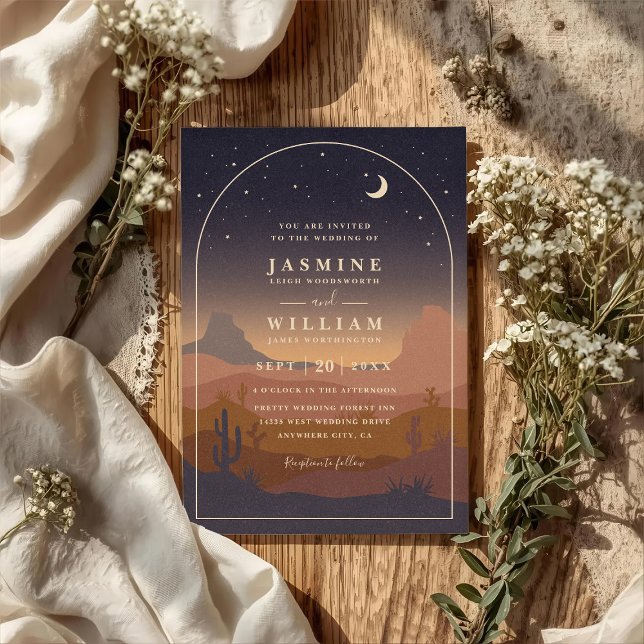 Invitation Mariage code QR élégant rustique Boho désert lune (Créateur téléchargé)