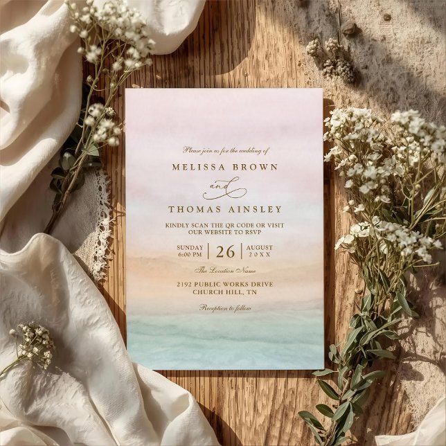 Invitation Mariage Code QR Élégant Rustique Coucher de Soleil (Créateur téléchargé)