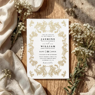 Invitation Mariage Code QR Élégant Rustique Dentelle Or Vinta