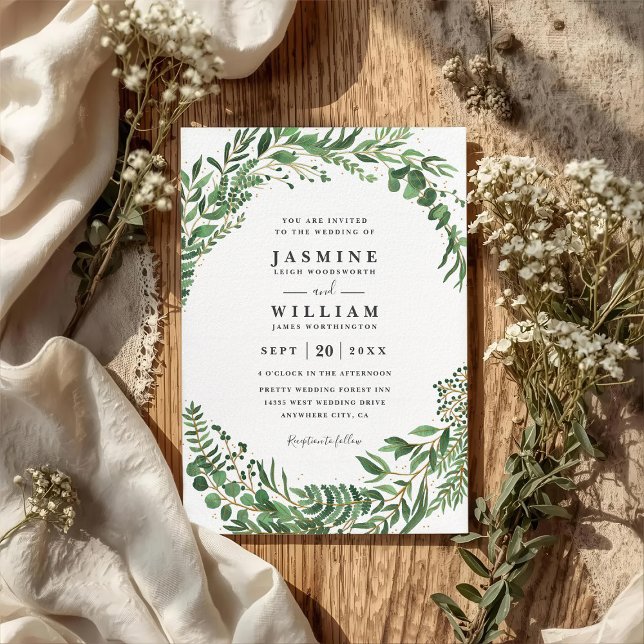 Invitation Mariage Code QR Élégant Rustique Feuilles de Verdu (Créateur téléchargé)