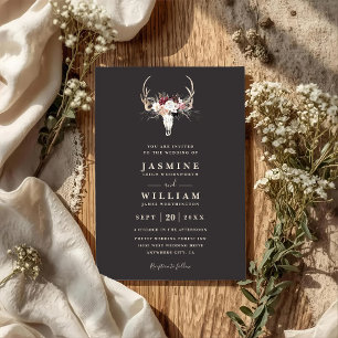 Invitation Mariage code QR élégant rustique floral bois de ce