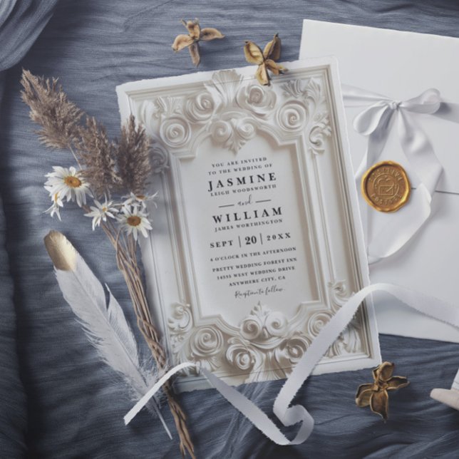 Invitation Mariage Code QR Élégant Vintage Embossé Baroque (Créateur téléchargé)