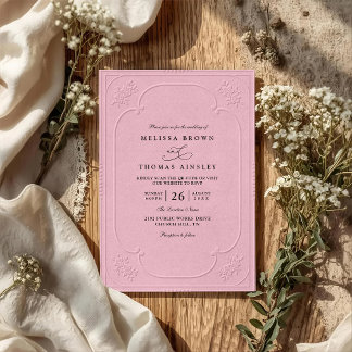 Invitation Mariage Code QR Embossage Orné Élégant Vintage