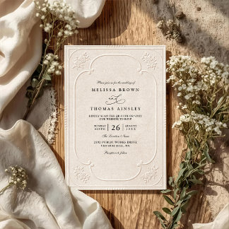 Invitation Mariage Code QR Embossage Orné Élégant Vintage