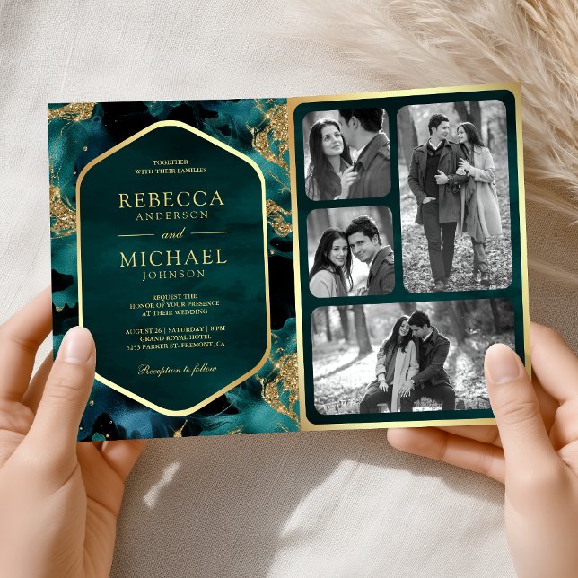 Invitation Mariage Code QR Encre Fluide Abstraite Vert Bleu O (Créateur téléchargé)