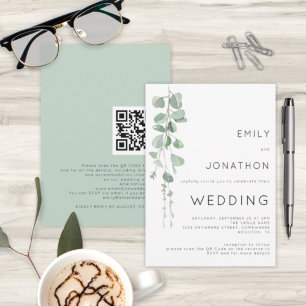 Invitation Mariage Code QR Eucalyptus Aquarelle