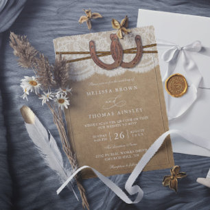 Invitation Mariage Code QR Fer à Cheval Rustique sur Kraft et