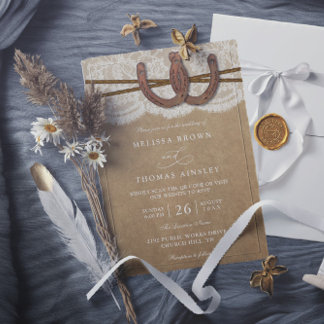 Invitation Mariage Code QR Fer à Cheval Rustique sur Kraft et