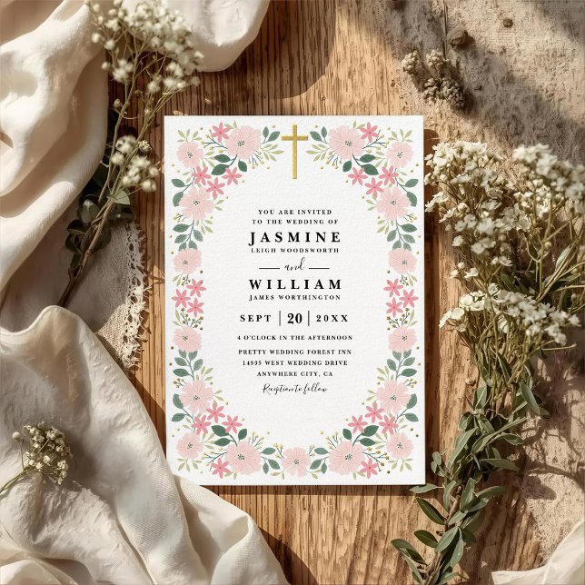 Invitation Mariage code QR Fleur délicate embossée ornée (Créateur téléchargé)
