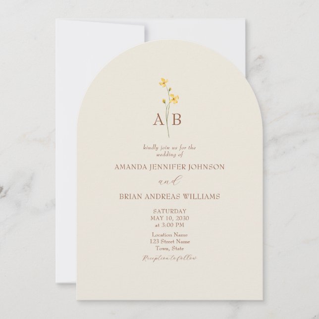 Invitation Mariage Code QR Fleur Sauvage Neutre (Devant)