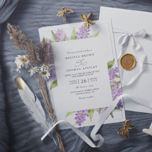 Invitation Mariage code QR floral bouquet de lilas aquarelle