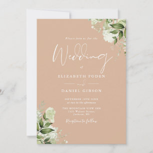 Invitation Mariage Code QR Floral Brun Rustique