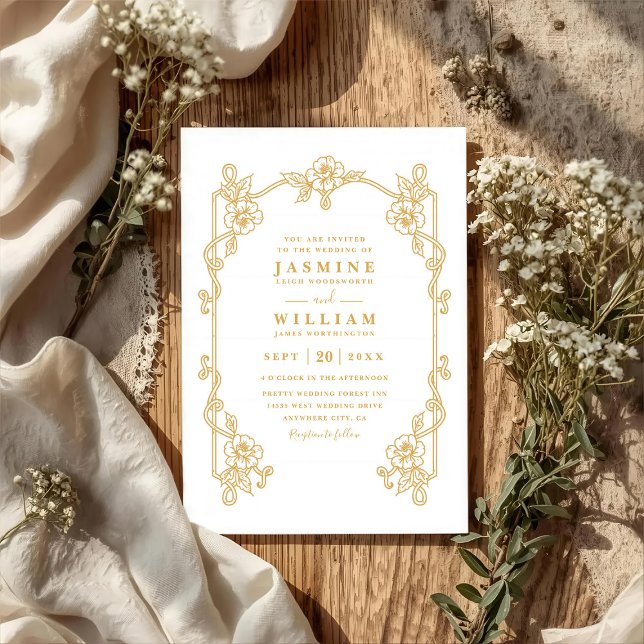 Invitation Mariage Code QR Floral Chic Paon Cadre Ancien (Créateur téléchargé)
