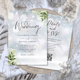 Invitation Mariage Code QR Floral de Verdure d'Hiver