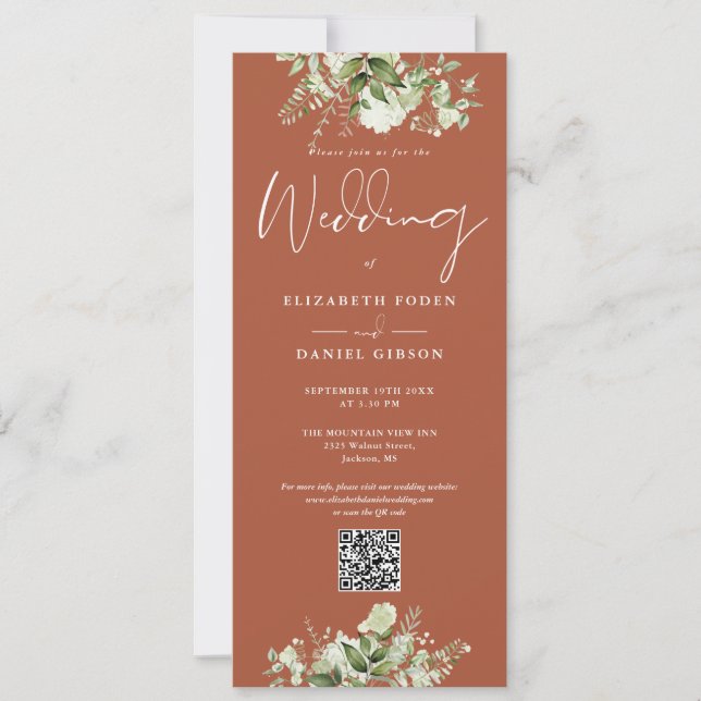 Invitation Mariage Code QR Floral en Terre Cuite avec Verdure (Devant)