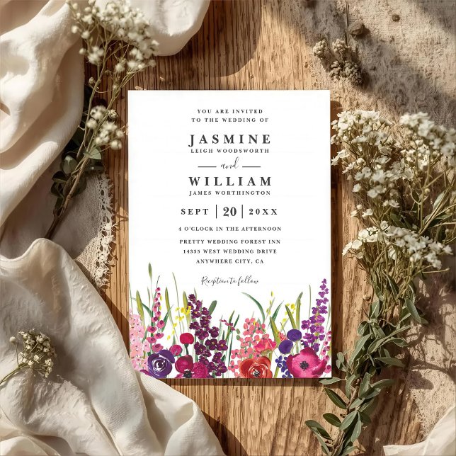 Invitation Mariage Code QR Floral Fleurs Sauvages Peintes à l (Créateur téléchargé)