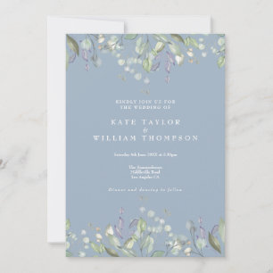Invitation Mariage Code QR Floral Greenery Lilas Bleu Poussié