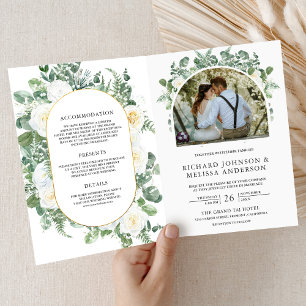 Invitation Mariage Code QR Floral Ivoire de la Végétation Rus