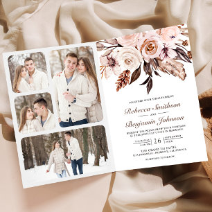Invitation Mariage Code QR Floral Ivoire Rustique