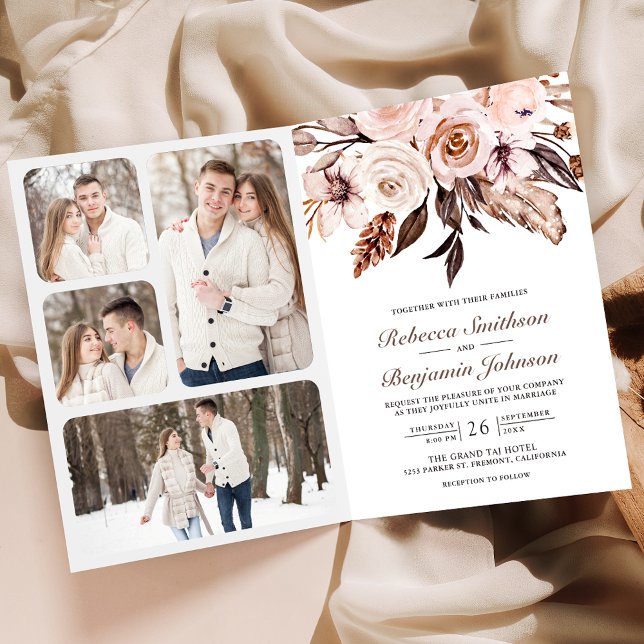 Invitation Mariage Code QR Floral Ivoire Terreux Rustique (Créateur téléchargé)