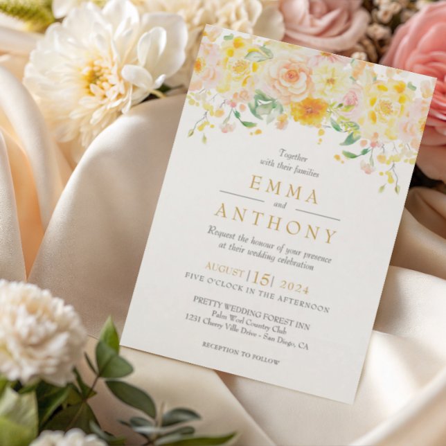 Invitation Mariage Code QR Floral Jaune Beurre Romantique (Créateur téléchargé)