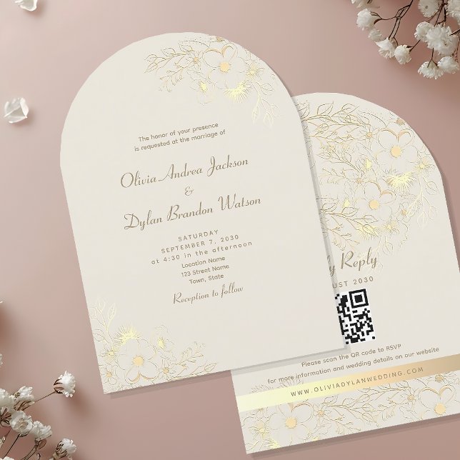 Invitation Mariage Code QR Floral Or (Créateur téléchargé)
