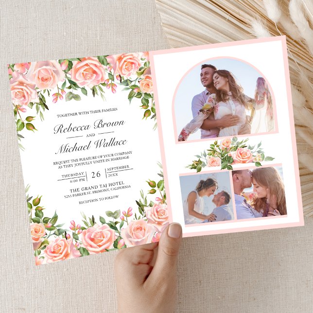 Invitation Mariage Code QR Floral Rose Pâle Rustique (Créateur téléchargé)
